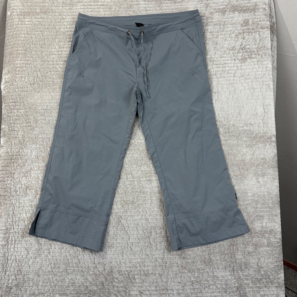 Prana Halle Gray Cropped Hiking Capri Pants Large‎ Drawstring Outdoor Travel